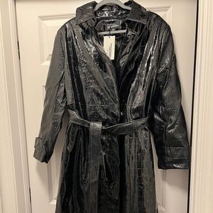 Black High Shine Faux Croc Trench Coat
